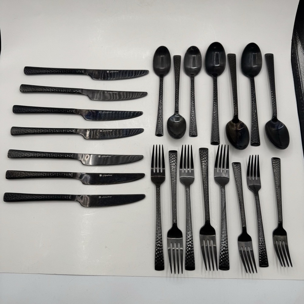 Hampton Forge Signature Gun Metal 22pc Hammered Stainless Mixed Flatware